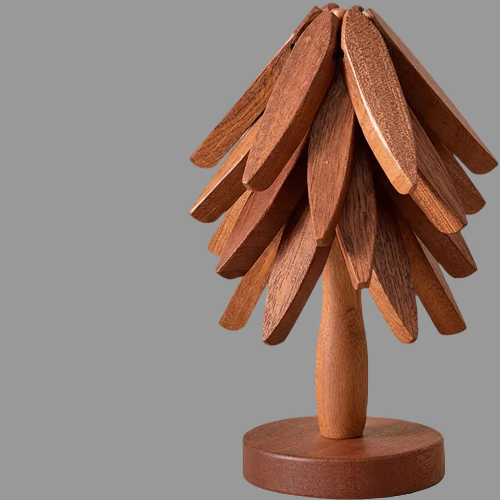 Folding Wooden Trivet Set with Tree Pattern - Heat Resistant Kitchen Accessory