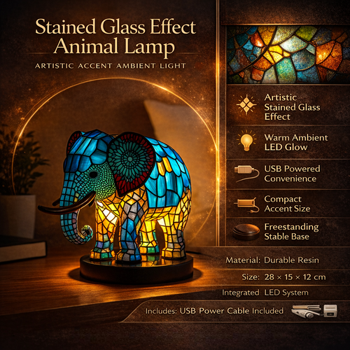 Accent Light Table Lamp with Animal Design and Stained Glass Finish