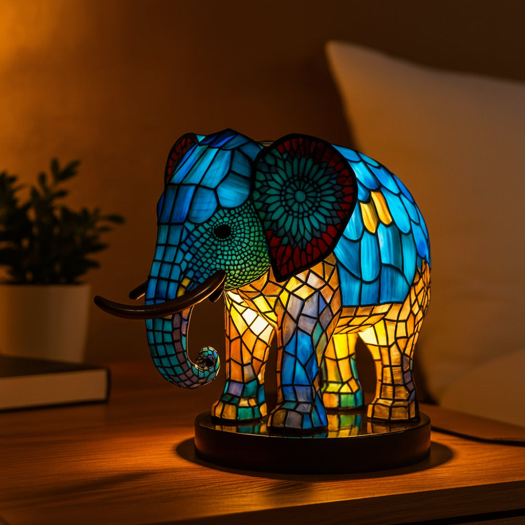 LED Accent Light in Stained Glass Animal Design Table Lamp