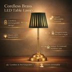 Touch Dimmable LED Table Lamp - Cordless and Rechargeable in Brass
