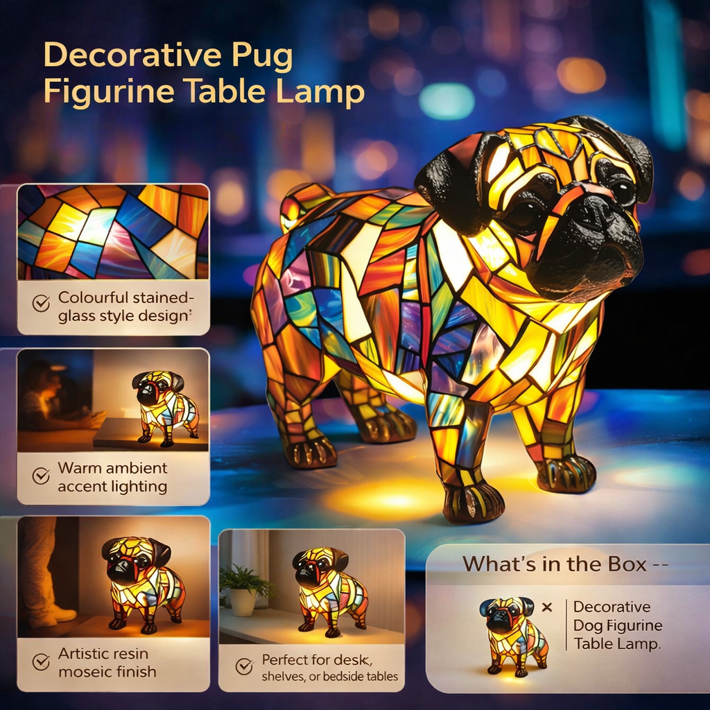 Decorative Dog Figurine Table Lamp in Resin – Accent Lighting
