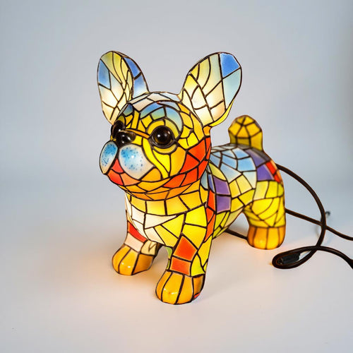 Accent Light with Stained Glass Dog Figurine Table Lamp