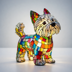 LED Night Light Table Lamp with Stained Glass Dog Design in Resin