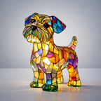 LED Night Light Table Lamp with Stained Glass Dog Design in Resin