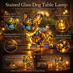 Stained Glass Dog Table Lamp – Animal Light for Bedroom or Desk