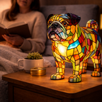 Decorative LED Night Light Table Lamp with Colorful Stained Glass Dog
