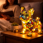 Decorative LED Night Light Table Lamp with Colorful Stained Glass Dog
