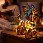 Decorative LED Night Light Table Lamp with Colorful Stained Glass Dog