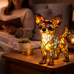 Decorative LED Night Light Table Lamp with Colorful Stained Glass Dog