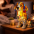 Decorative LED Night Light Table Lamp with Colorful Stained Glass Dog