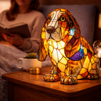 Decorative LED Night Light Table Lamp with Colorful Stained Glass Dog