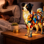 Decorative LED Night Light Table Lamp with Colorful Stained Glass Dog