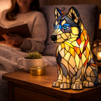 Decorative LED Night Light Table Lamp with Colorful Stained Glass Dog