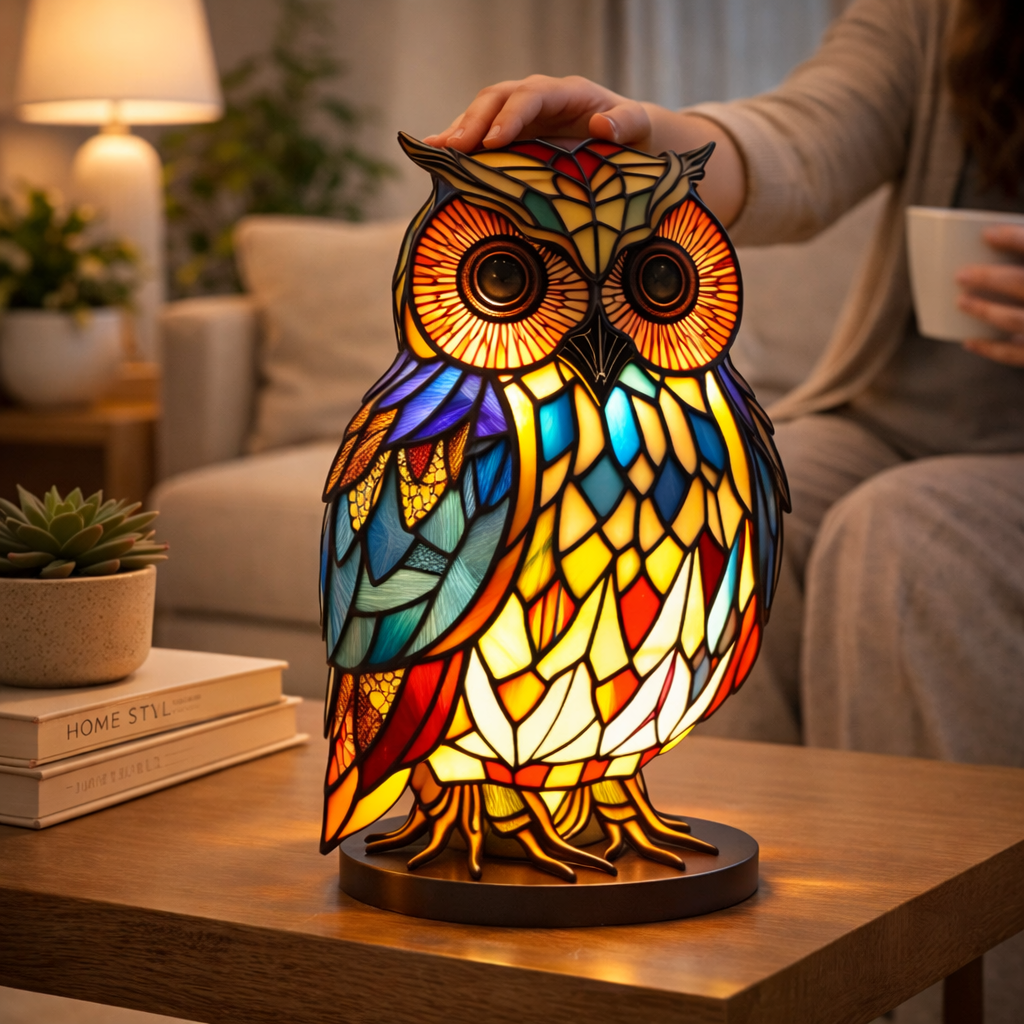 LED Animal Accent Light Table Lamp with Stained Glass for Bedroom