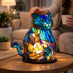 LED Animal Accent Light Table Lamp with Stained Glass for Bedroom