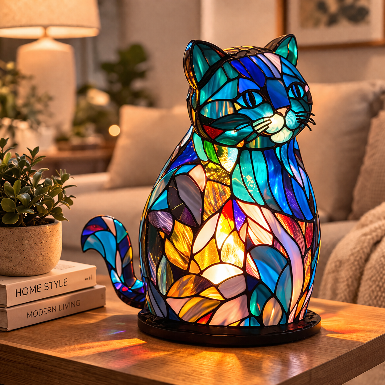 LED Accent Table Lamp in Stained Glass Animal Design