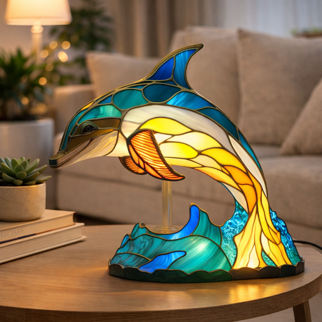 LED Accent Table Lamp in Stained Glass Animal Design