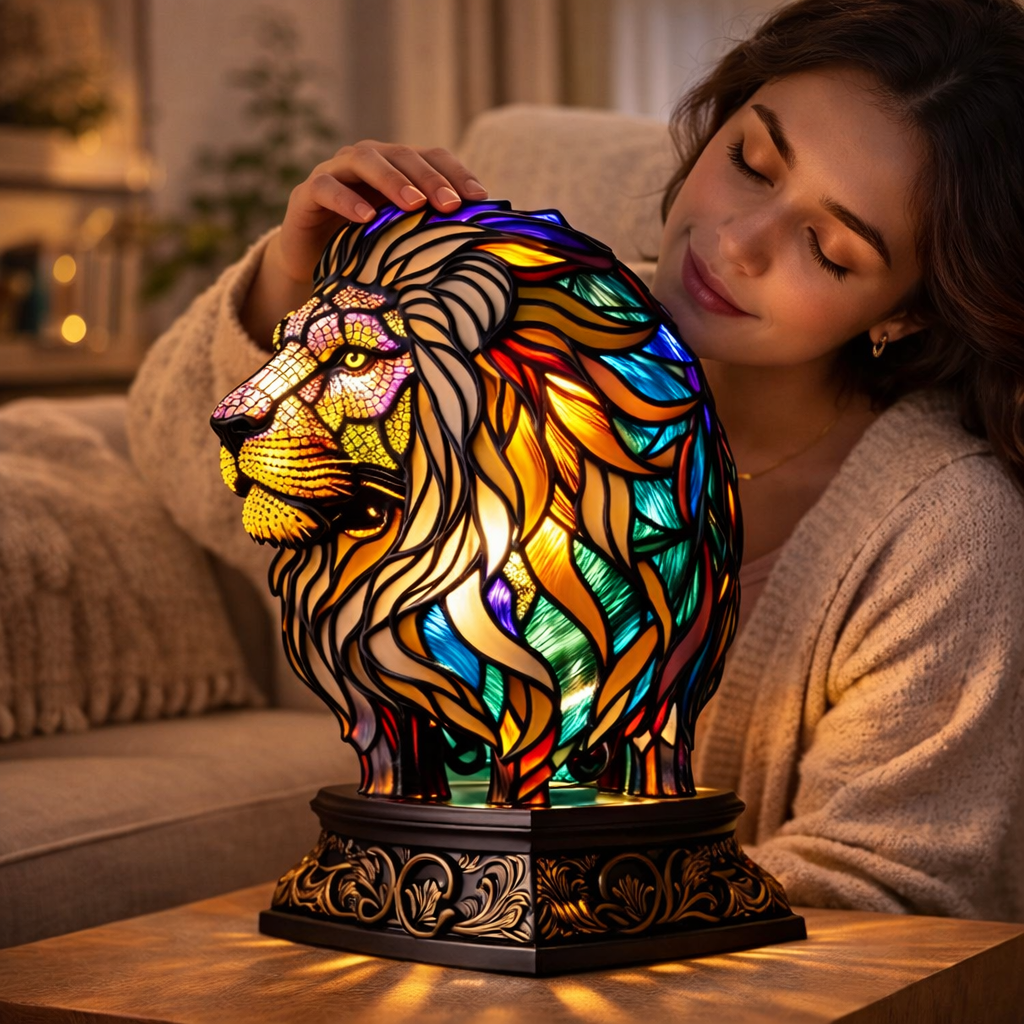LED Animal Accent Light Table Lamp with Stained Glass for Bedroom