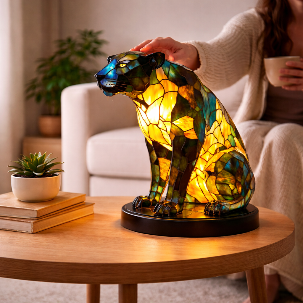 LED Animal Accent Light Table Lamp with Stained Glass for Bedroom