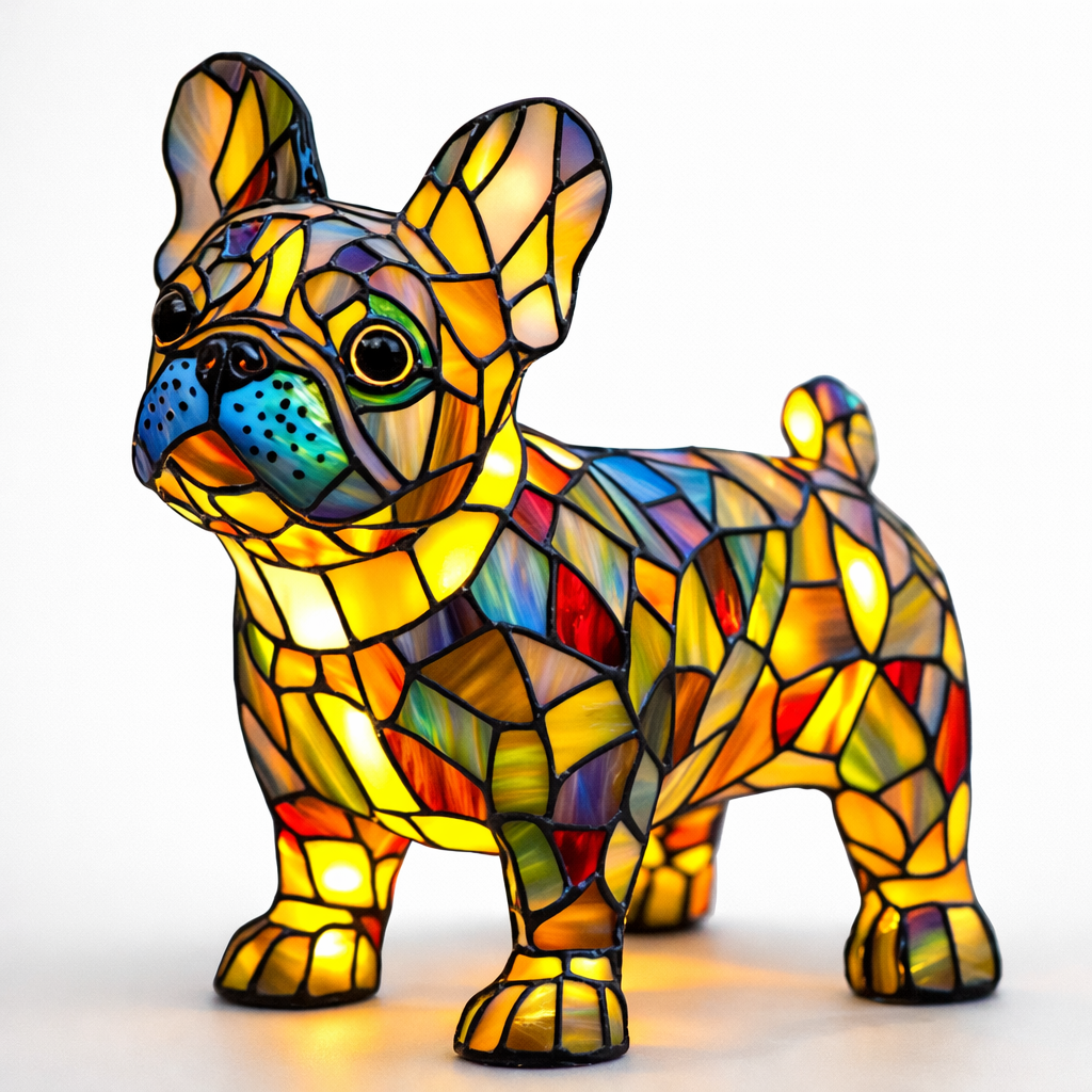 Decorative LED Night Light Table Lamp with Colorful Stained Glass Dog