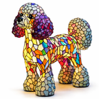 Decorative LED Night Light Table Lamp with Colorful Stained Glass Dog