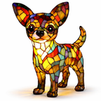 Decorative LED Night Light Table Lamp with Colorful Stained Glass Dog