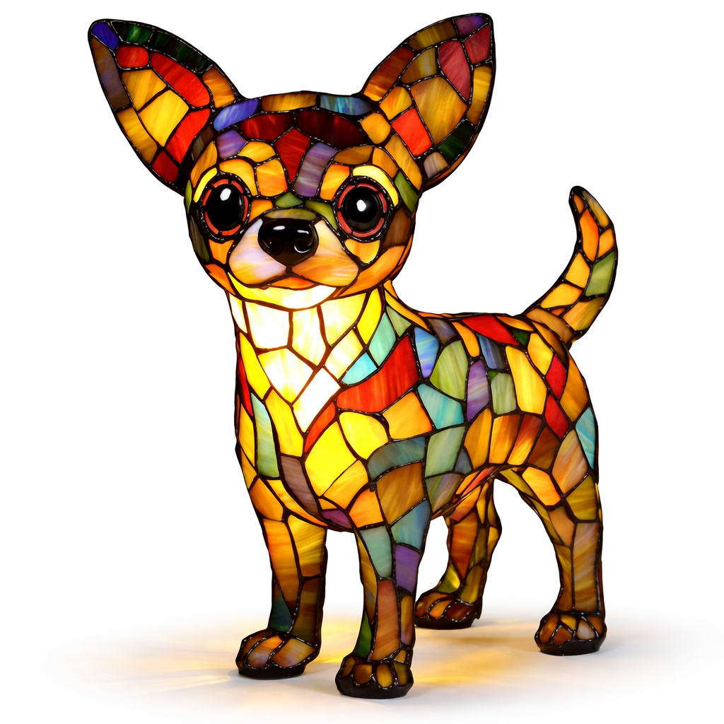 Decorative LED Night Light Table Lamp with Colorful Stained Glass Dog