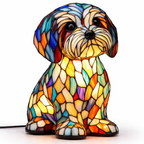 Decorative LED Night Light Table Lamp with Colorful Stained Glass Dog