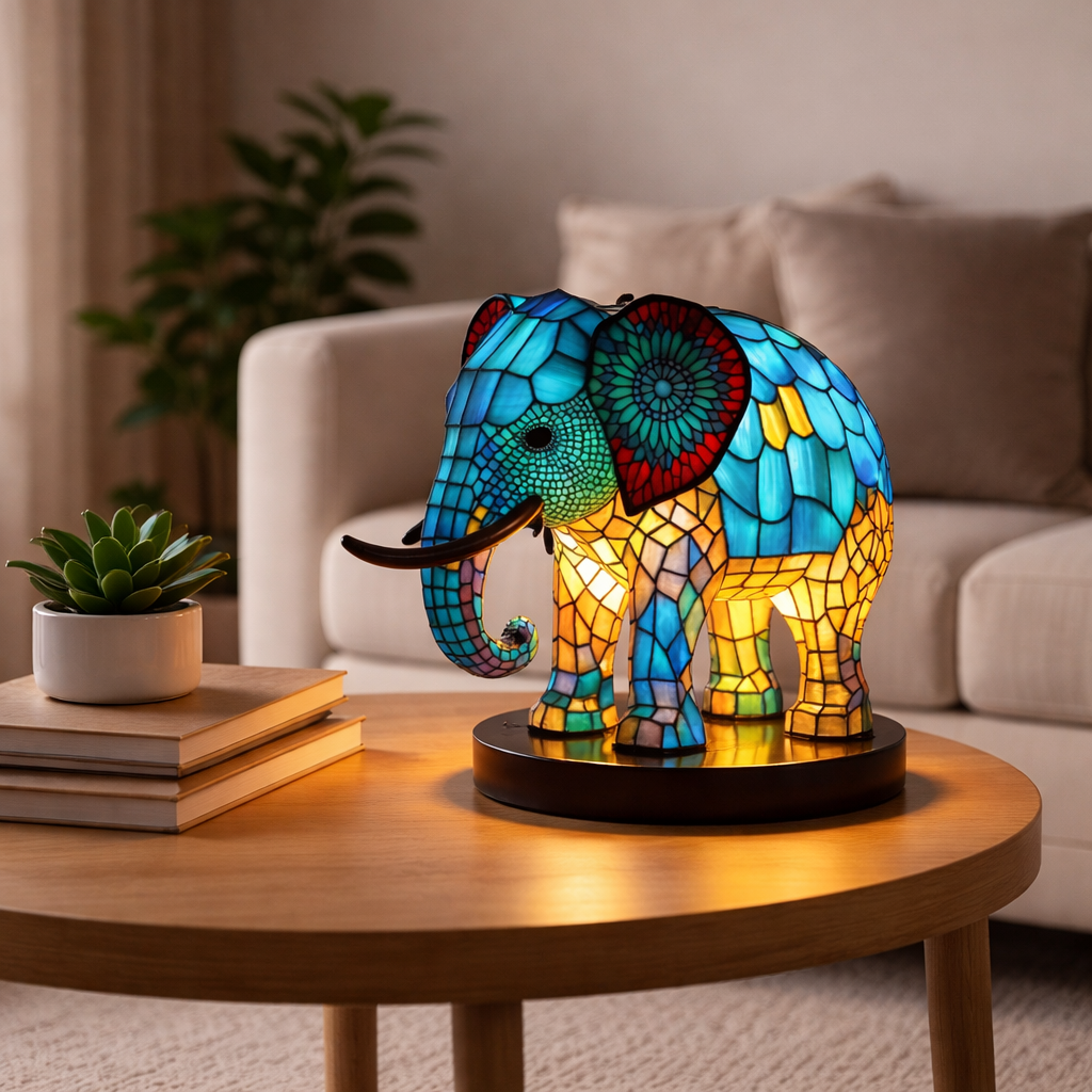 LED Accent Table Lamp in Stained Glass Animal Design