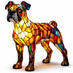Decorative LED Night Light Table Lamp with Colorful Stained Glass Dog