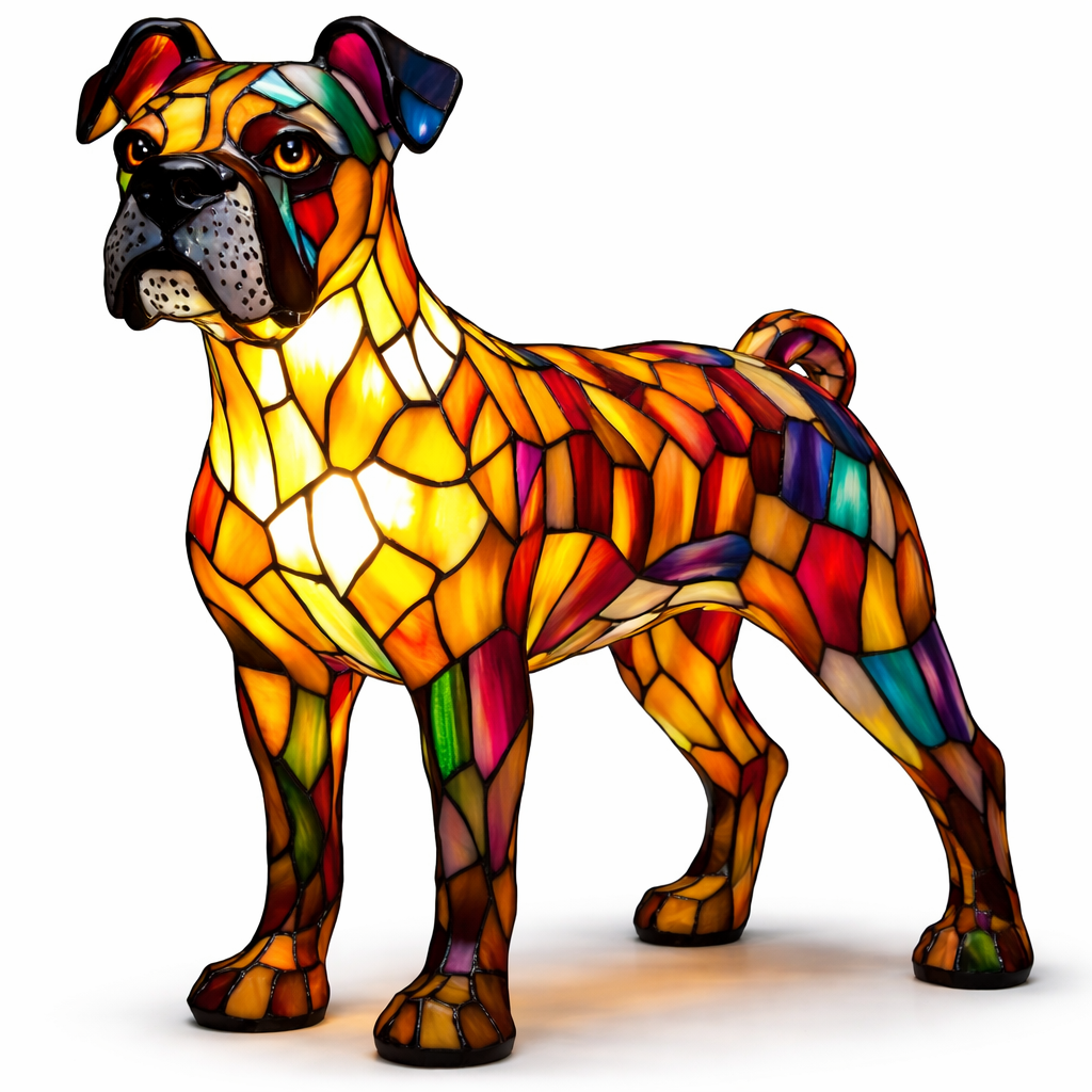 Decorative LED Night Light Table Lamp with Colorful Stained Glass Dog