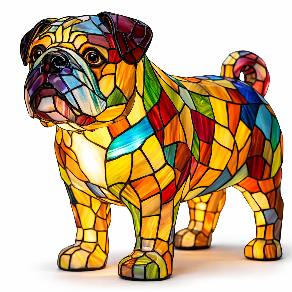 Decorative LED Night Light Table Lamp with Colorful Stained Glass Dog