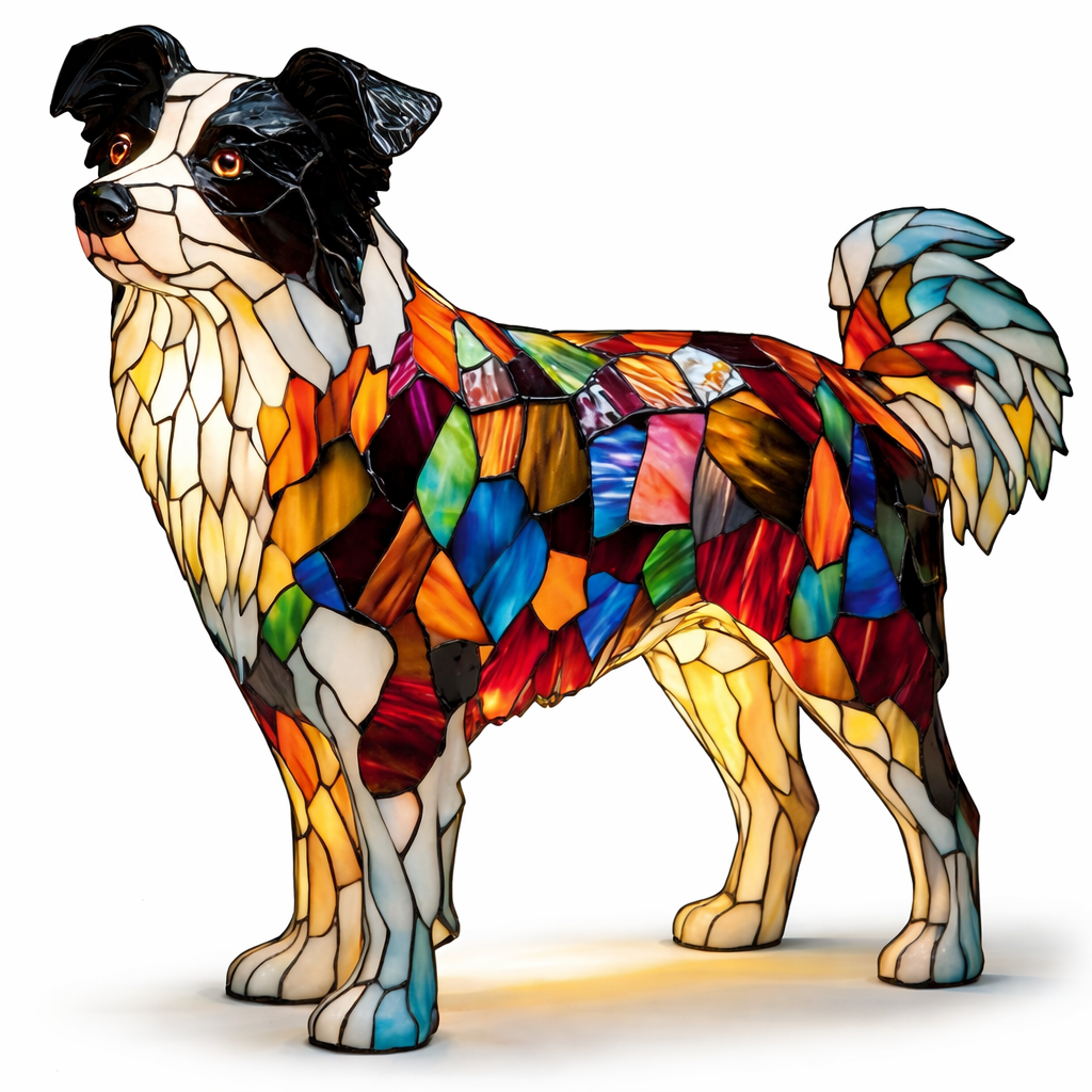 Stained Glass Dog Table Lamp – Animal Light for Bedroom or Desk