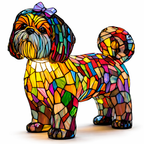 Decorative LED Night Light Table Lamp with Colorful Stained Glass Dog