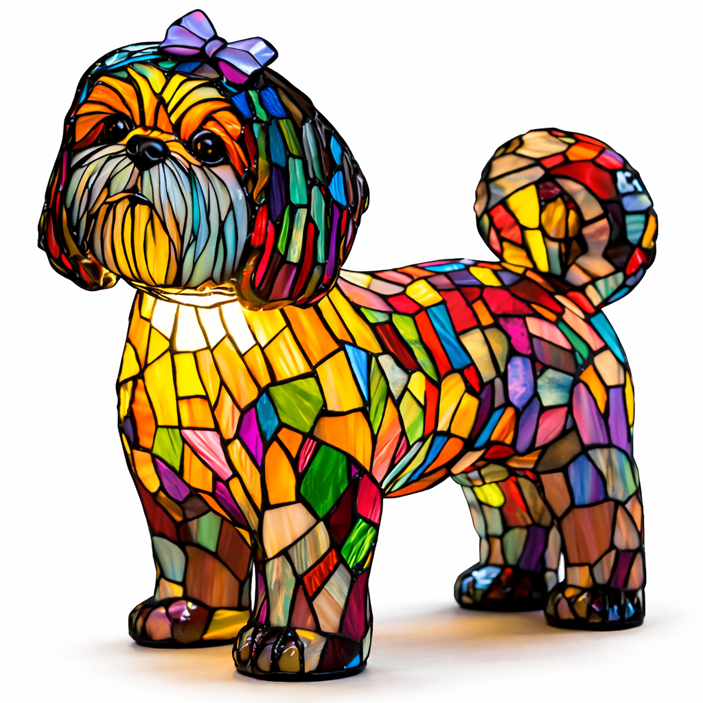 Stained Glass Dog Table Lamp – Animal Light for Bedroom or Desk