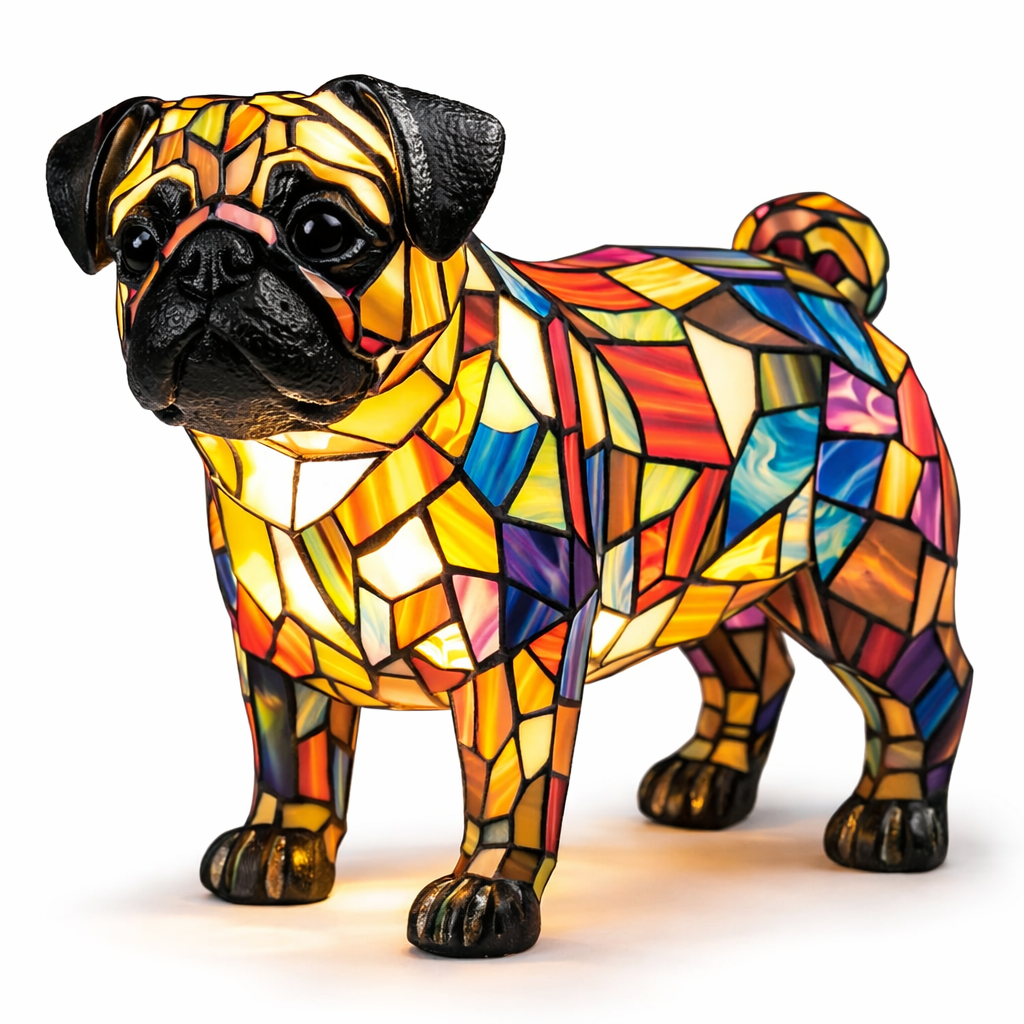 Decorative LED Night Light Table Lamp with Colorful Stained Glass Dog