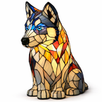 Stained Glass Dog Table Lamp – Animal Light for Bedroom or Desk