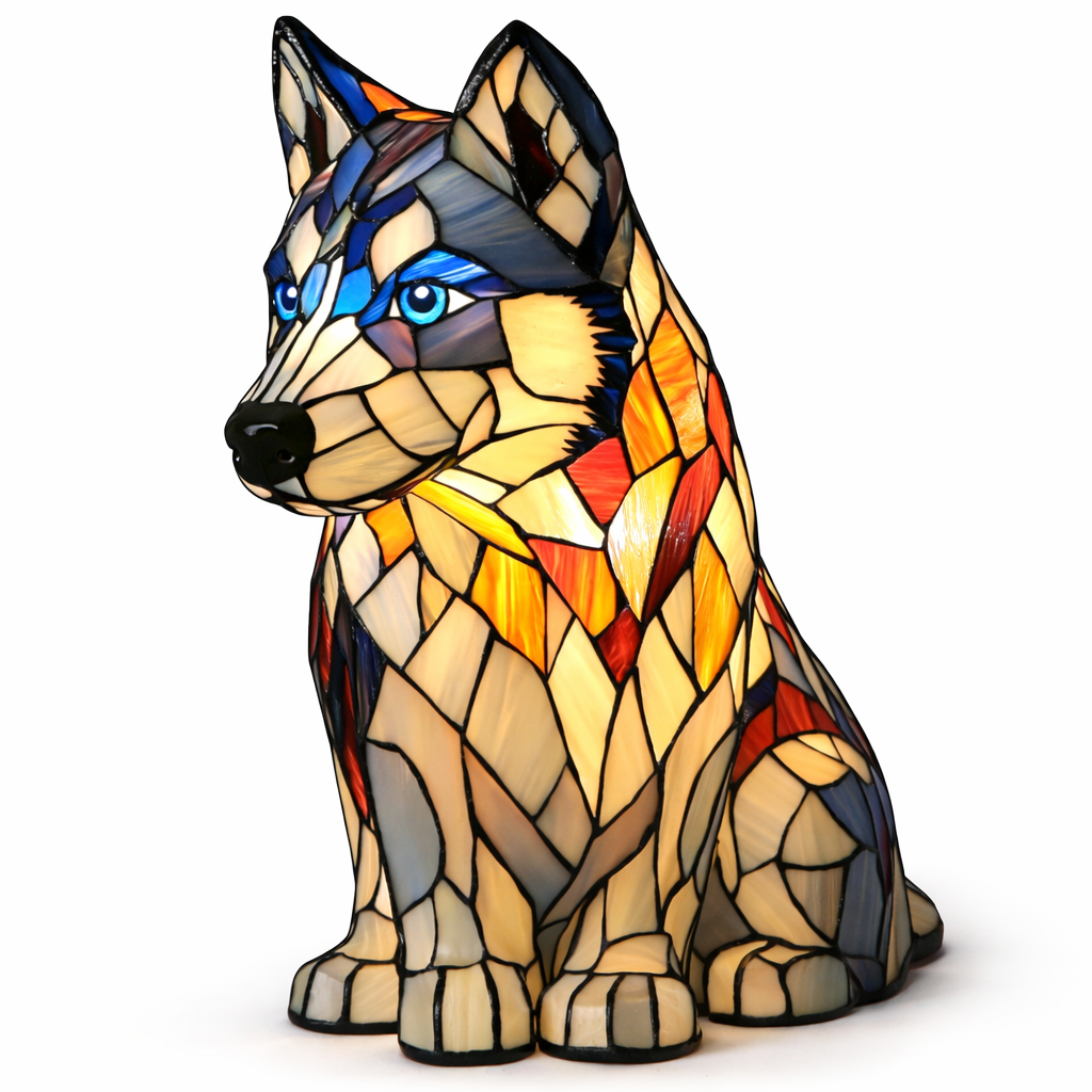 Stained Glass Dog Table Lamp – Animal Light for Bedroom or Desk