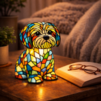 Dog-Shaped LED Night Light Table Lamp in Stained Glass Design for Bedroom