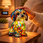 Dog-Shaped LED Night Light Table Lamp in Stained Glass Design for Bedroom