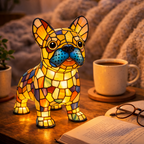 Dog-Shaped LED Night Light Table Lamp in Stained Glass Design for Bedroom