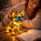Dog-Shaped LED Night Light Table Lamp in Stained Glass Design for Bedroom