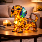 Decorative Desk Lamp with Stained Glass Dog Design – LED Night Light