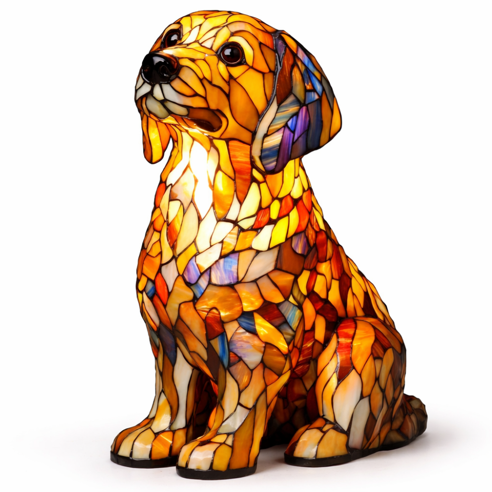 Decorative Desk Lamp with Stained Glass Dog Design – LED Night Light