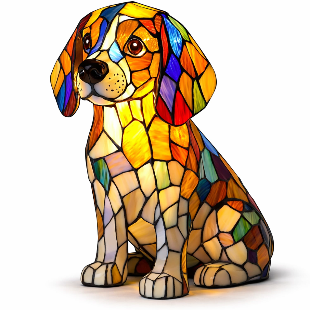 Decorative Desk Lamp with Stained Glass Dog Design – LED Night Light