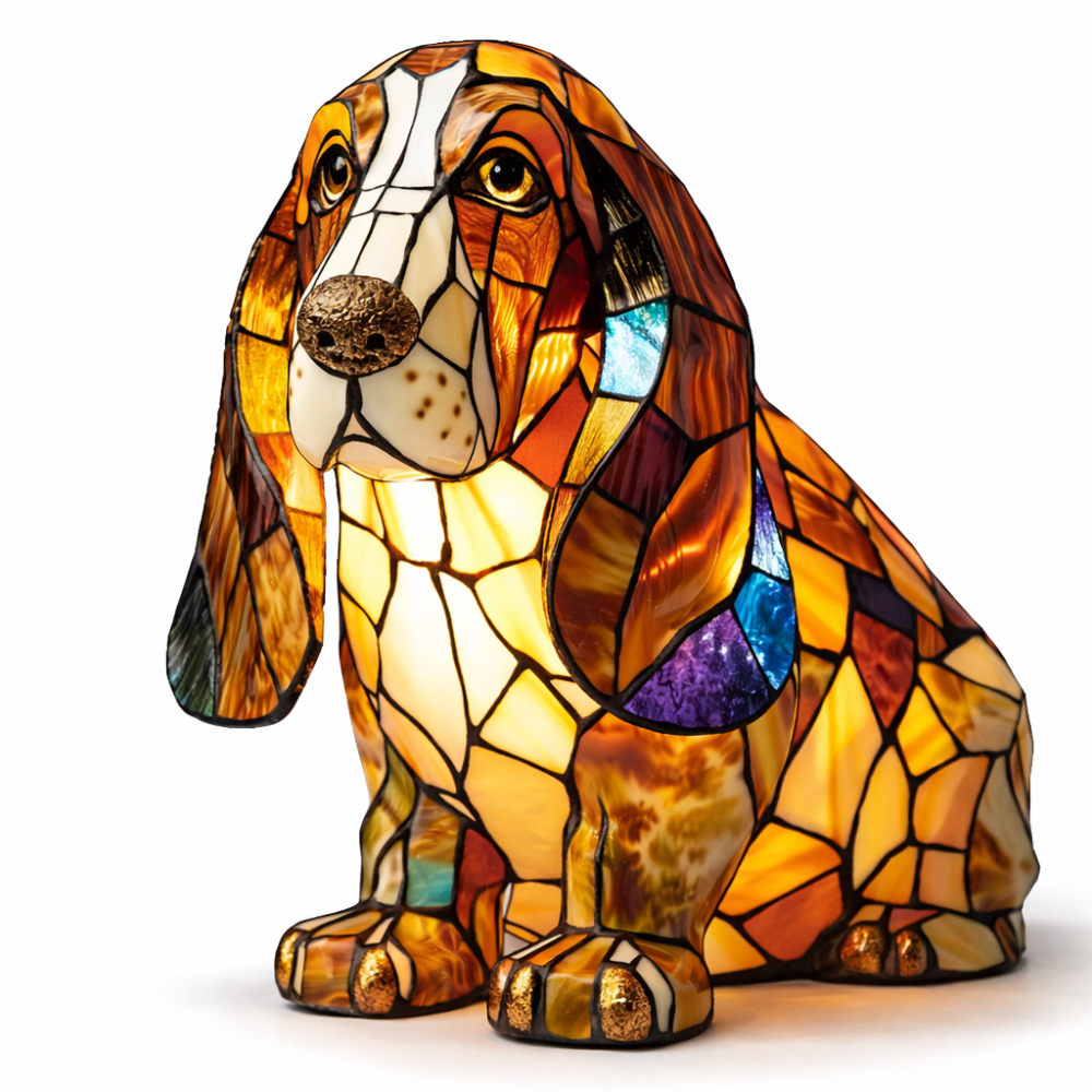 Decorative Desk Lamp with Stained Glass Dog Design – LED Night Light