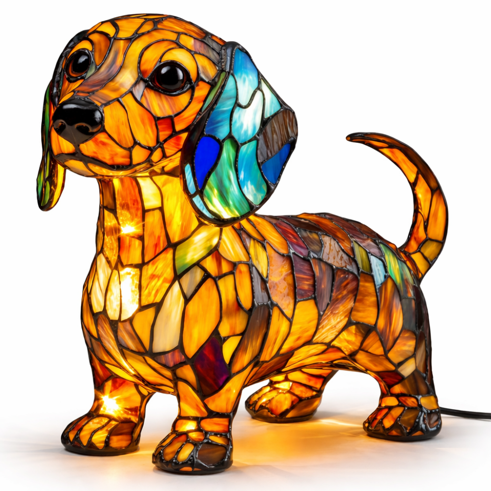 Dog Mosaic Stained Glass Table Lamp for Bedroom Lighting