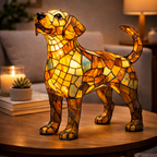 Decorative Desk Lamp with Stained Glass Dog Design – LED Night Light