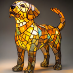 Decorative Desk Lamp with Stained Glass Dog Design – LED Night Light