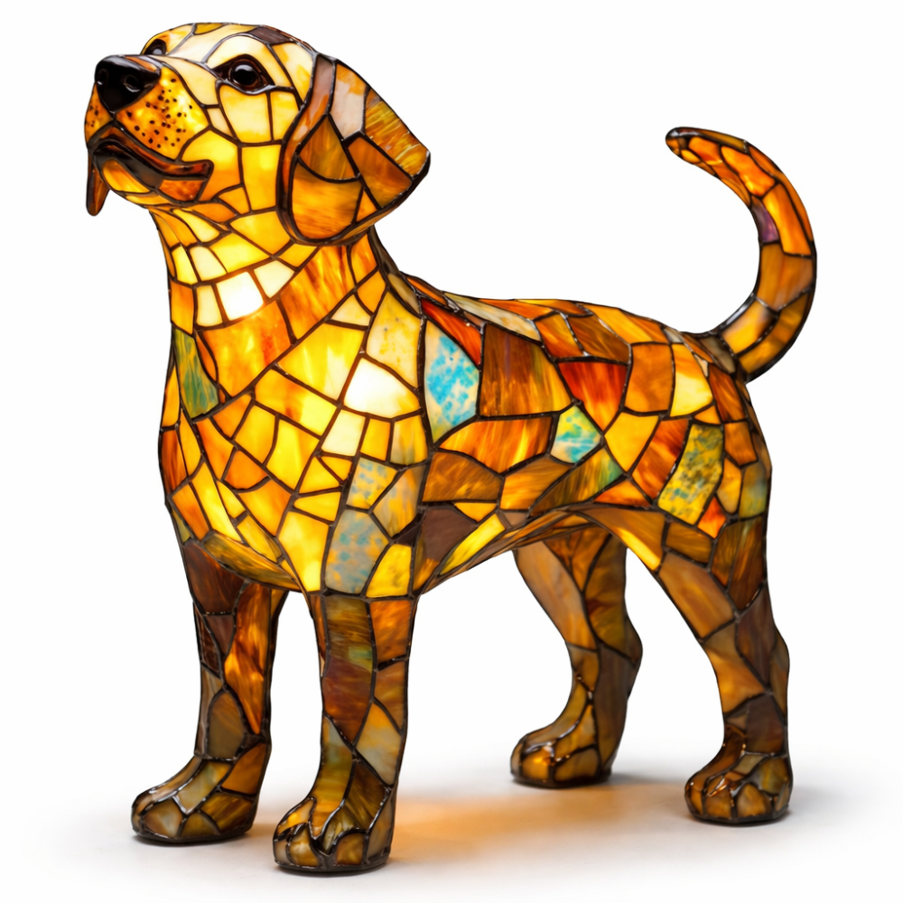 Decorative LED Night Light Table Lamp with Colorful Stained Glass Dog